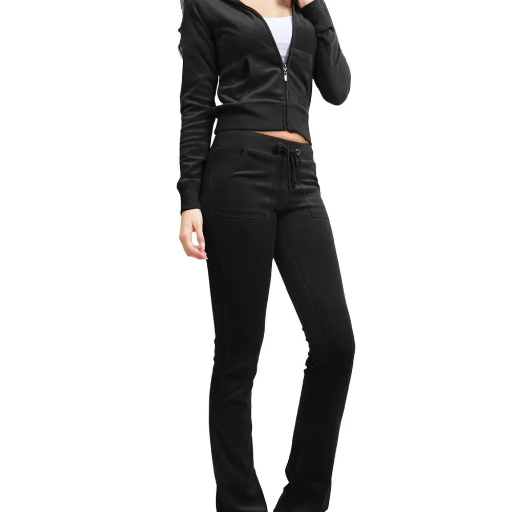 Velvet Tracksuit Set Slim Fit Zip Hoodie Sweatpants Chic Casual Activewear